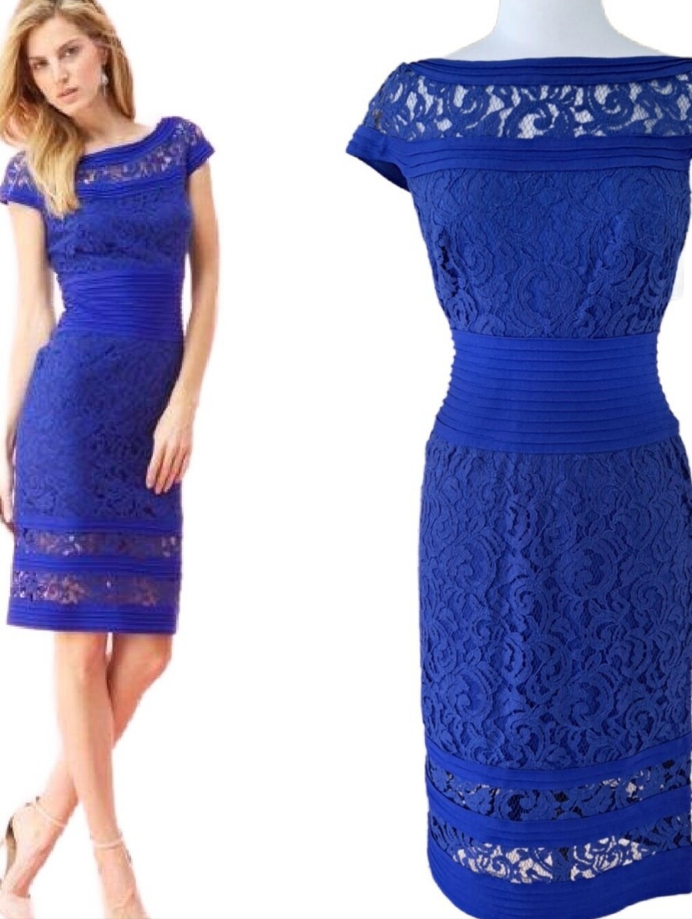 Tadashi Shoji Royal Blue Cocktail Dress Lace Midi Size 6